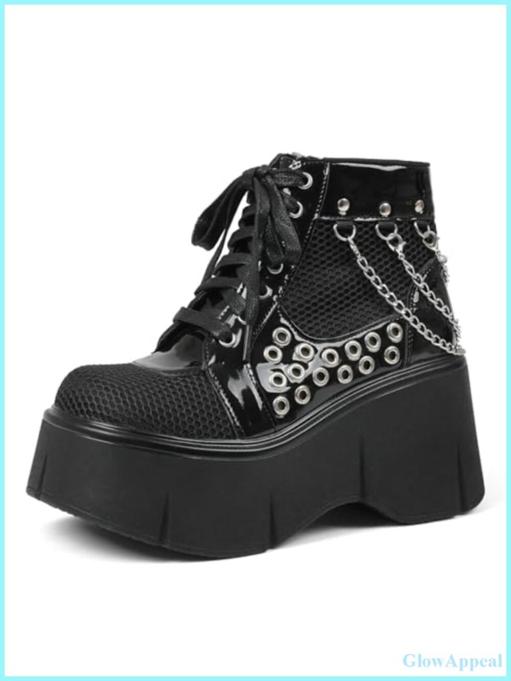 Goth Lace Up Chunky Wedge Heel Ankle Combat Boots Platform Mesh Punk Shoes